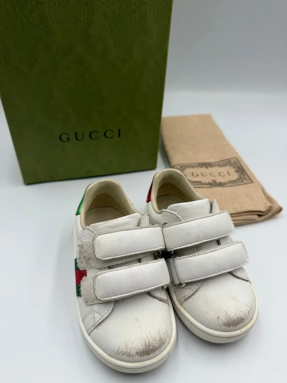 Gucci kids leather ace sneaker with web size 20 with box